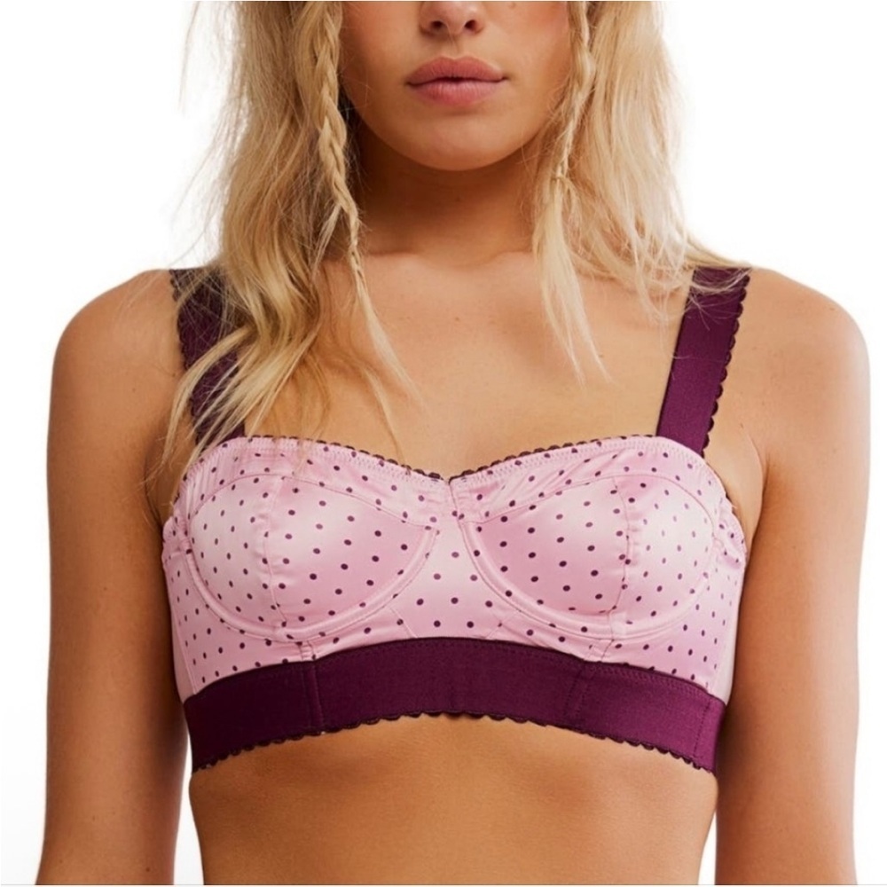 NWT Free People Viva La Underwire Longline Bra Pink Polka Dot Sz XS